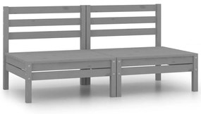 vidaXL Sofás de centro para jardim 2 pcs madeira pinho maciça cinzento