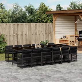 13 pcs conjunto de jantar p/jardim com almofadões vime PE preto