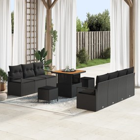 Conjunto de Sofá de Jardim vidaXL de 10 peças com Almofadas Preto Ratt