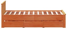 Cama sem colchão com cabeceira pinho maciço castanho-mel