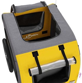Reboque bicicleta p/ animais tecido oxford/ferro amarelo/cinza