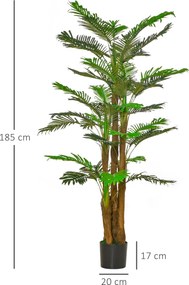 Palmeira artificial, 1,85 m de altura com tronco, ramos, líquen e folhas, muito realista. Vaso incluído.