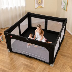 Parque infantil para bebés com 50 bolas oceânicas e 4 pegas com porta  para 0-3 anos 150 x 150 x 76,5 cm Preto.
