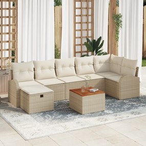 Conjunto de Sofá de Jardim 8 Peças com Almofadas Bege Rattan Polioméri