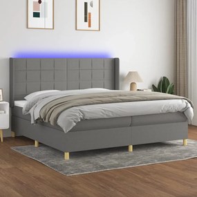 Cama box spring c/ colchão e LED 200x200 cm tecido cinza-escuro