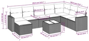 9 pcs conjunto de sofás p/ jardim c/ almofadões vime PE preto