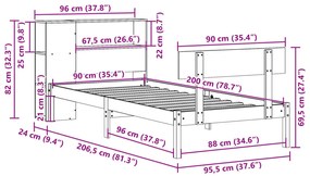 Cama com estante sem colchão 90x200 cm pinho maciço branco