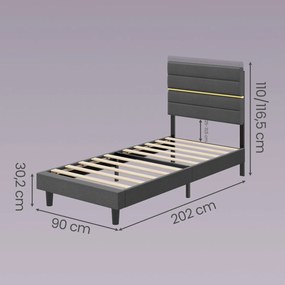 Estrutura de cama individual 90 x 200 cm (COLCHÃO NÃO INCLUIDO), com estrado de ripas Cinza ardósia