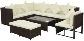 8 pcs conjunto lounge jardim c/ almofadões vime PE castanho