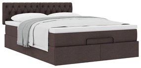 Estrutura cama otomana colchão 140x200cm tecido castanho escuro