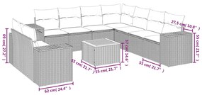 10 pcs conjunto de sofás p/ jardim com almofadões vime PE bege