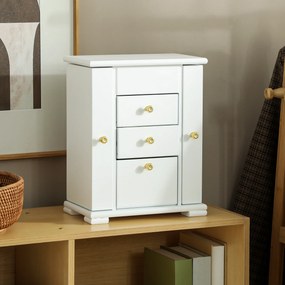 Caixa de joias para mulher 26,5 x 16 x 33,5 cm com 4 níveis, baú de joias em madeira com abas, espelho e 2 gavetas, branco