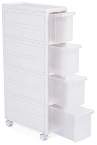 SONGMICS KFR05W Unidade de prateleiras embutidas com 4 gavetas, 2 peças, uso separado, prateleiras de cozinha, unidade de prateleiras de banheiro, carrinho utilitário com rodas, 84,5 cm de altura, branco
