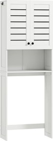 HOMCOM Armário Sobre Sanita 67x31,5x190 cm 3 Prateleiras Portas com Lamelas Branco | Aosom Portugal