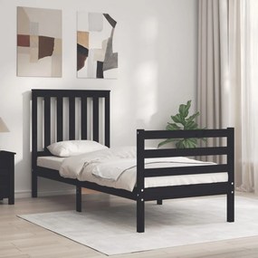 vidaXL Estrutura cama de solteiro c/ cabeceira madeira maciça preto
