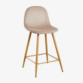 Banqueta Alta De Veludo Glamm Castanho Trigo & Madeira Natural & ↑65 Cm - Sklum