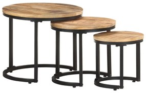 Mesas de apoio 3 pcs madeira de mangueira áspera