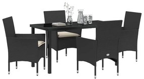 Conjunto de Jantar de Jardim com 5 Peças - Almofadas Pretas de Rattan