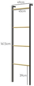 Toalheiro de 4 Níveis Toalheiro Casa de Banho com 4 Barras de Bambu e Estrutura de Aço 49x5,5x167,5 cm Preto e Madeira