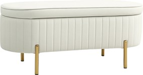 HOMCOM Banco para Pé de Cama em Veludo com Arrumação e Pés Dourados, 108x44x43,5 cm, Creme | Aosom Portugal