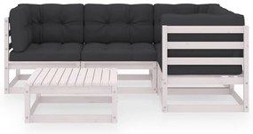 5 pcs conjunto lounge de jardim c/ almofadões pinho maciço