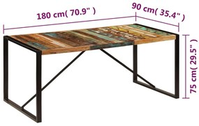 Mesa de jantar 180x90x75 cm madeira recuperada maciça