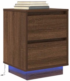 Mesa de cabeceira com luzes LED 38x34x50 cm carvalho castanho