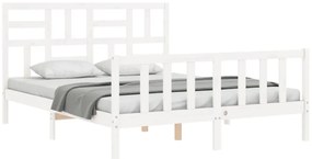Estrutura de cama King Size com cabeceira madeira maciça branco