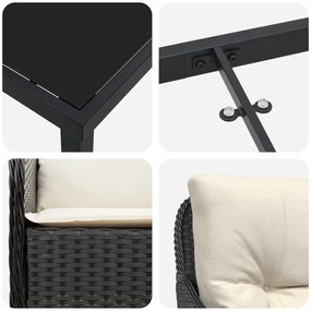 Conjunto de Jantar Jardim com Almofadas Preto Vime PE