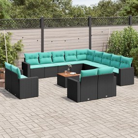 vidaXL 14 pcs conjunto de sofás p/ jardim c/ almofadões vime PE preto