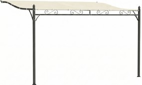 Pérgola de Parede 2,5x3,5 m com Teto Inclinado Orifícios de Drenagem e Estrutura Metálica Creme