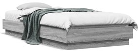 Estrutura de cama com luzes LED 90x200 cm cinzento sonoma