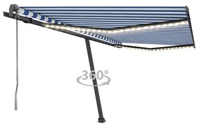 vidaXL Toldo autom. LED e sensor de vento 400x300 cm azul e branco