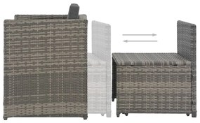 Conjunto jantar p/ exterior com almofadões 7 pcs vime cinzento