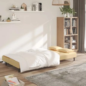 Sofá-cama 2 lugares com duas almofadas veludo cor creme