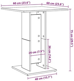 Mesa de bistrô 60x60x75cm derivados de madeira cinzento sonoma