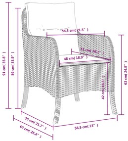 Cadeiras de jardim com almofadões 2 pcs vime PE bege