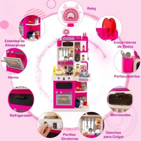 Cozinha Brincar para crianças com luzes, sons, fogão a vapor realista, lava-louças e 95 acessórios. Brinquedo educativo para crianças a partir dos 3 a