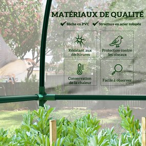 Estufa de jardim encostada, com 2 portas enroláveis com fecho de correr, em aço e PVC transparente