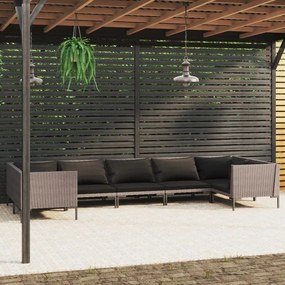 vidaXL 7 pcs conj. lounge jardim c/ almofadões vime PE cinzento-escuro