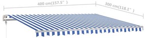 Toldo retrátil manual com postes 4x3 m azul e branco