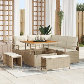 Conjunto de Sofá de Jardim com 8 Peças e Almofadas Bege Polivime Acácia