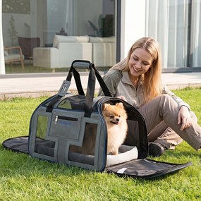 Transportadora para Animais com Carrinho Removível, 47 x 31,5 x 37 cm, Pega Telescópica Ajustável, Azul