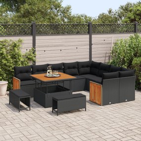 Conjunto de Sofá de Jardim vidaXL 12 Peças com Almofadas Vime Poliéste
