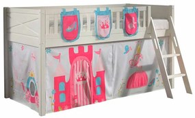 Conjunto cama alta Infantil SCOTT + cortina de brincar PRINCESAS + 3 bolsos de arrumação Branca