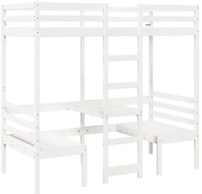 Cama alta c/ secretária/cadeiras 90x200 cm pinho maciço branco