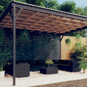 vidaXL 11 pcs conjunto lounge de jardim c/ almofadões vime PE preto