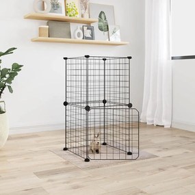 Gaiola p/ animais de 8 painéis c/ porta 35x35 cm aço preto