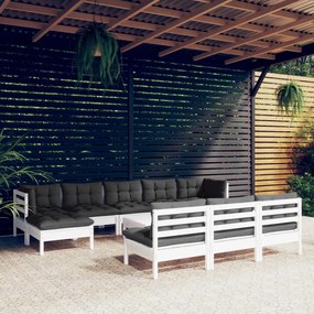 11 pcs conjunto lounge de jardim c/ almofadões pinho branco