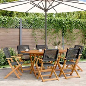 Cadeiras jardim dobráveis 6 pcs vime PE/madeira maciça preto